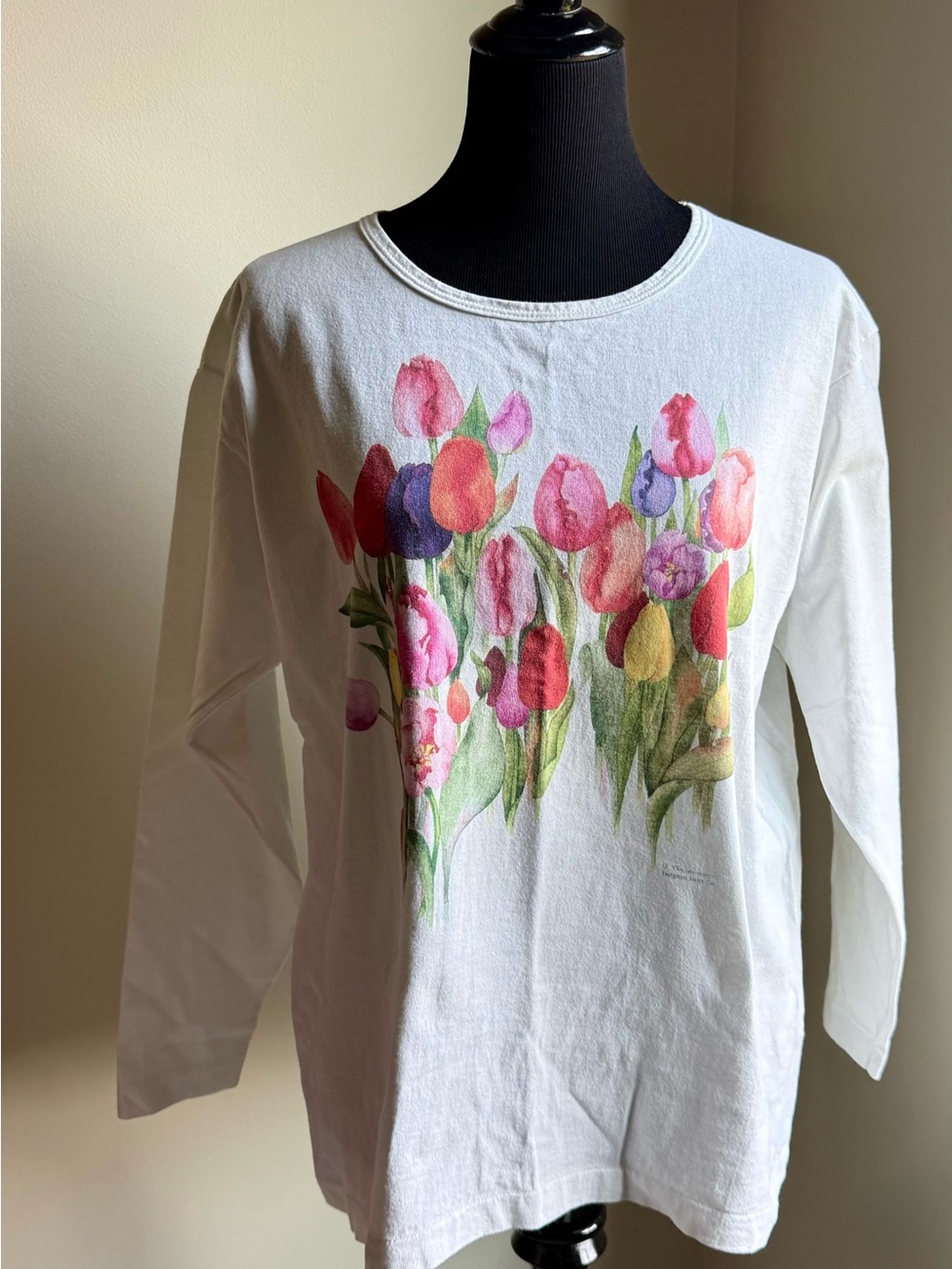 Vintage Orvis Dolphin Shirt Co Watercolor Tulips Long Sleeve Tee Women’s L